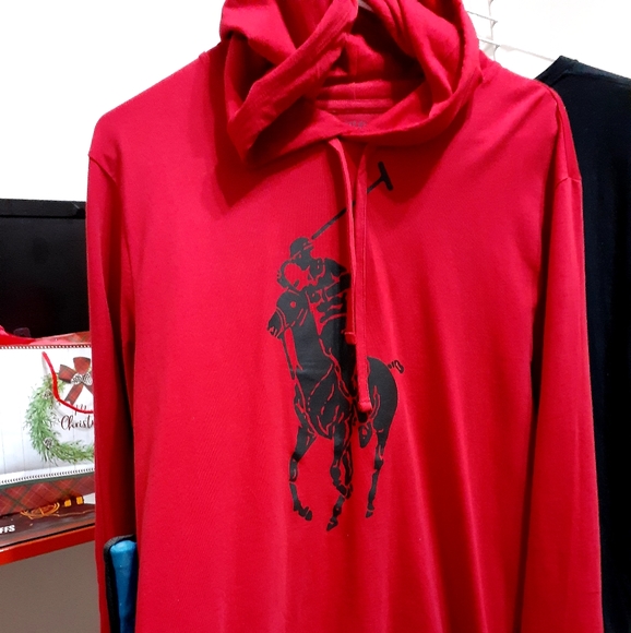 Men's red Polo hoodie pullover - Picture 3 of 3